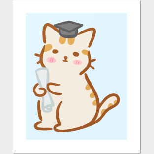 cute orange cat wearing a graduation cap Posters and Art